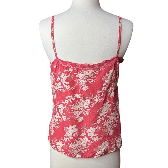 Vintage Y2K Old Navy Silk Cami Red and white floral Size Medium Boho Lace - Picture 4 of 7